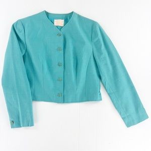 Vintage Pendleton Country Sophisticates Blue Crop Silk Blend Blazer Jacket